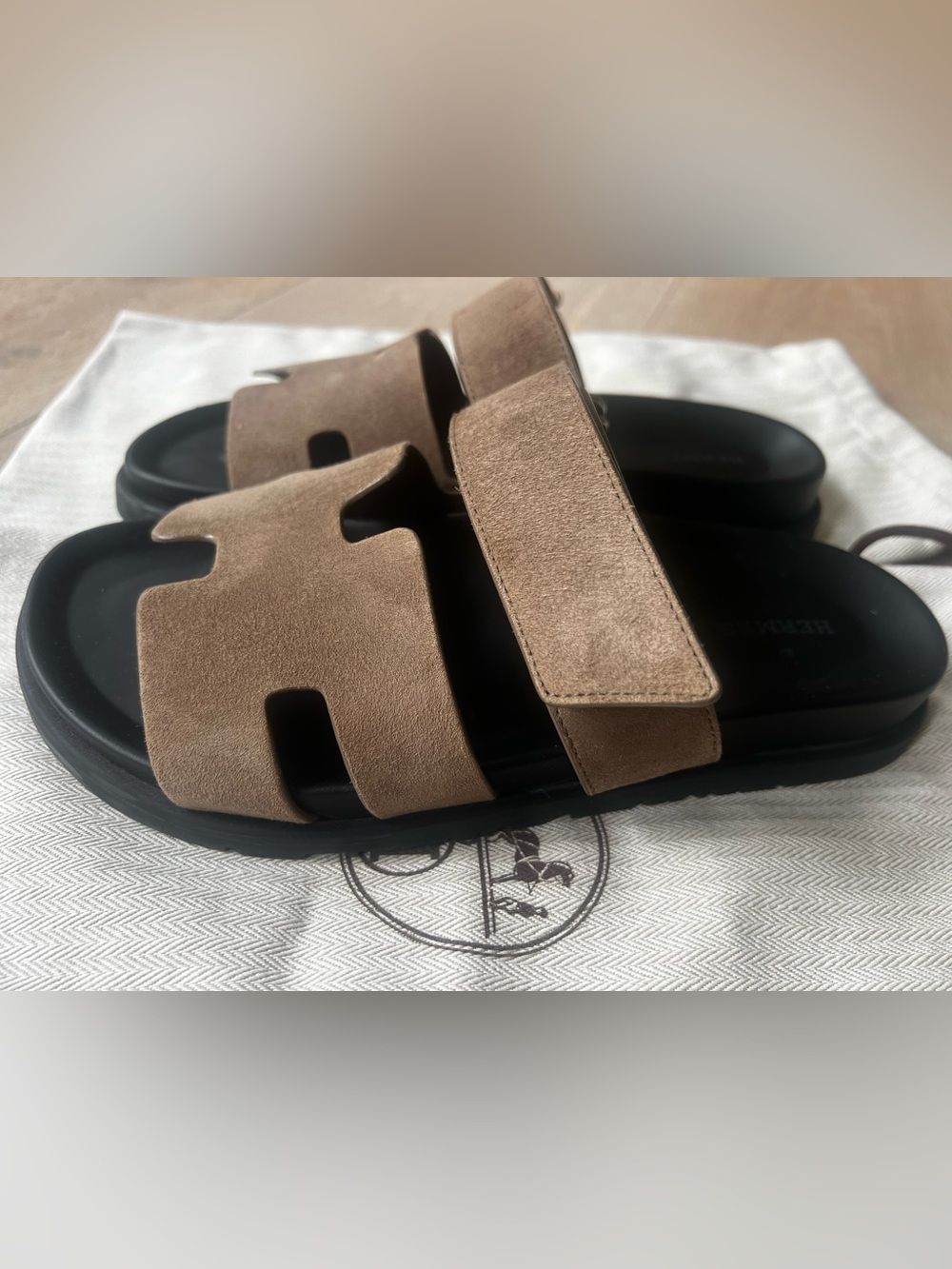 Hermes Chypre Suede Etoupe Sandals Shoes Size 39